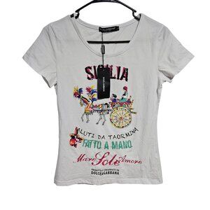 Dolce & Gabbana Sicilia Graphic T-Shirt Womens Size XL White Short Sleeve